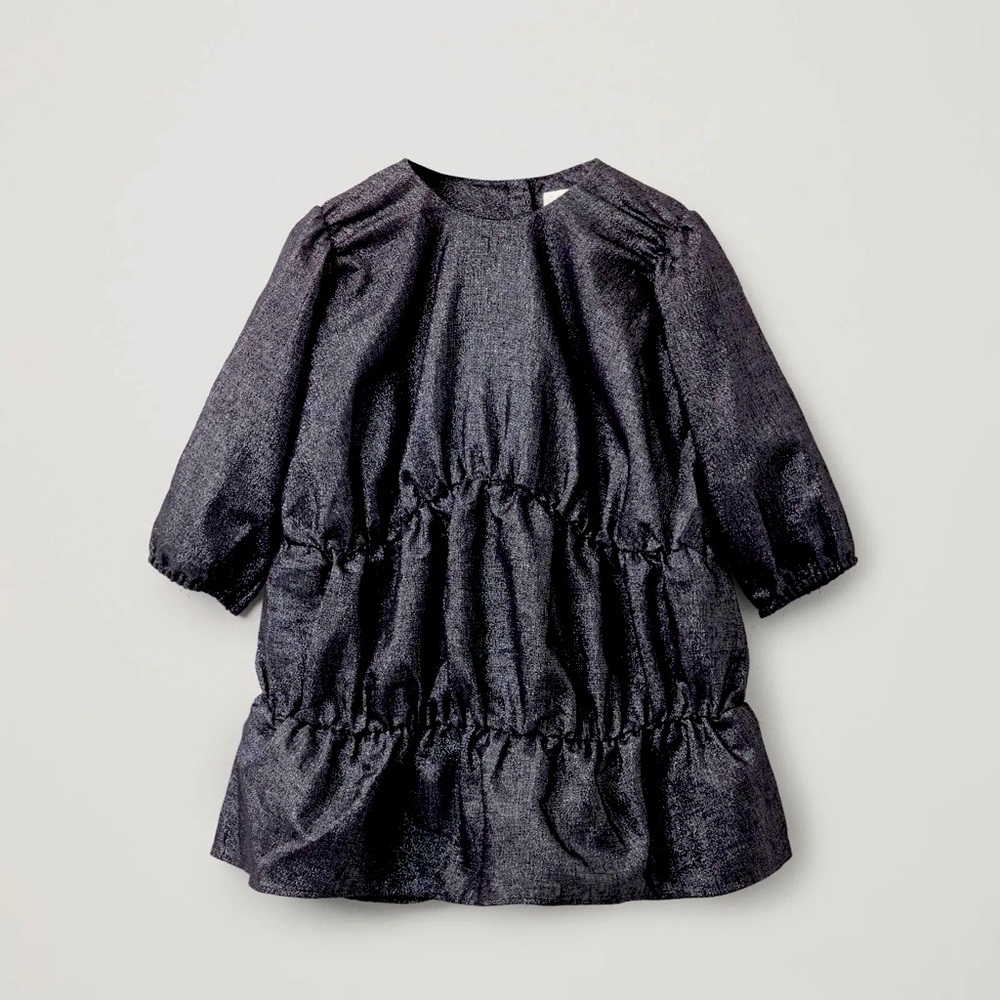 COS Girls Gathered Lurex Tiered Black Dress Size 8-10Y NWT